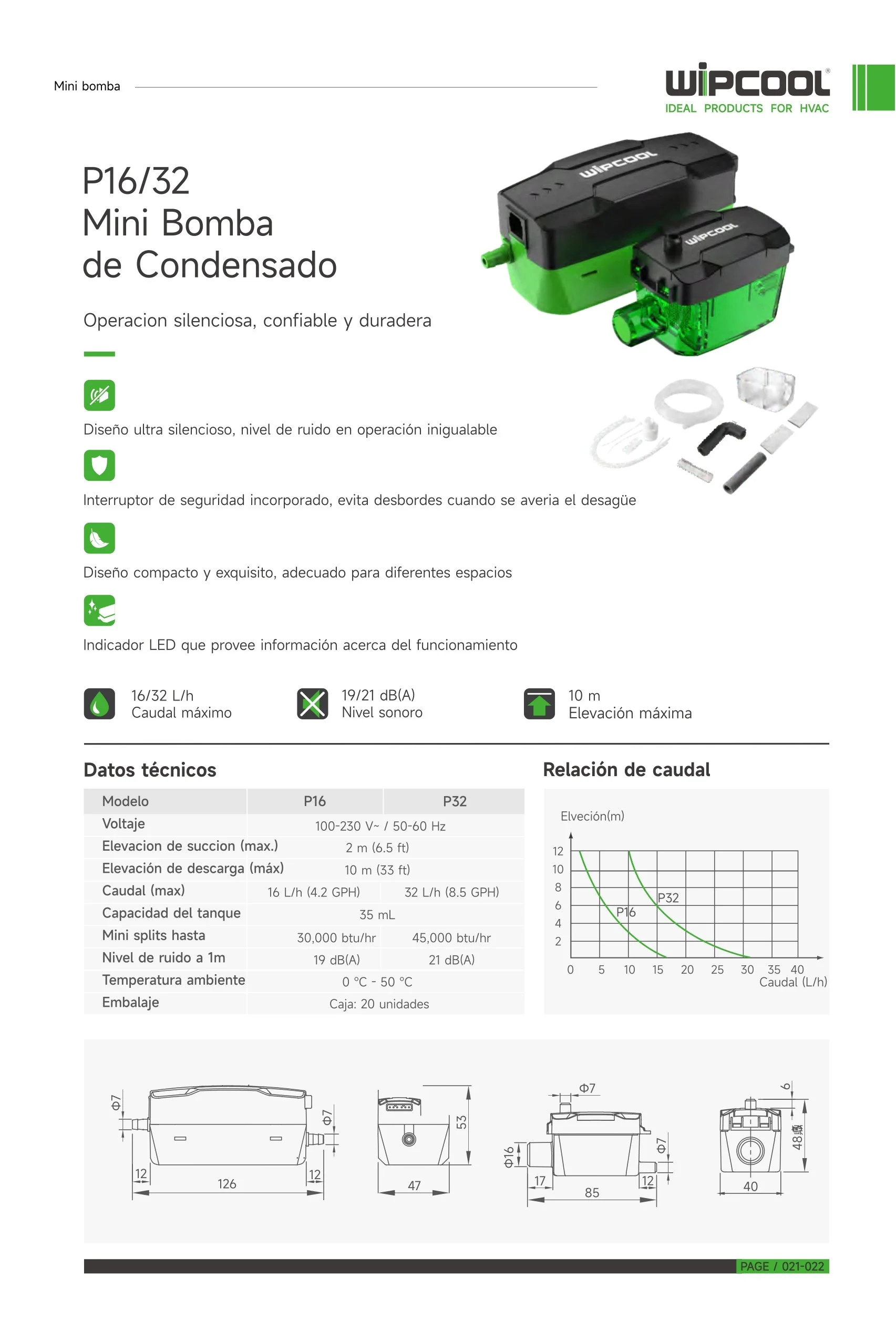 Bomba condensado P32 100-230V 60Hz hasta 45.000 BTU WIPCOOL