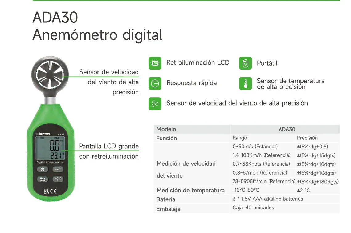 Anemometro digital con termómetro ADA30 WIPCOOL