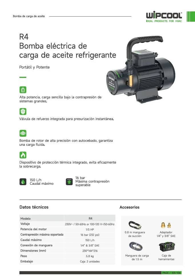 Bomba Inyectora de aceite electrica 1/3 HP 150L/h R4 WIPCOOL