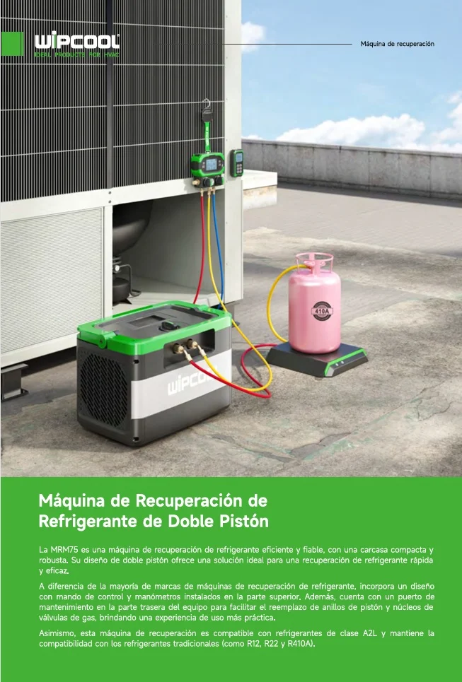 Máquina recuperadora refrigerante 1.3 HP con separador de aceite A2L/A3 110V MRM750S WIPCOOL