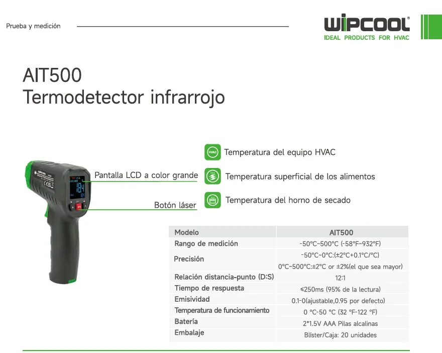 Termometro infrarrojo laser -50 a 500°C AIT500 WIPCOOL