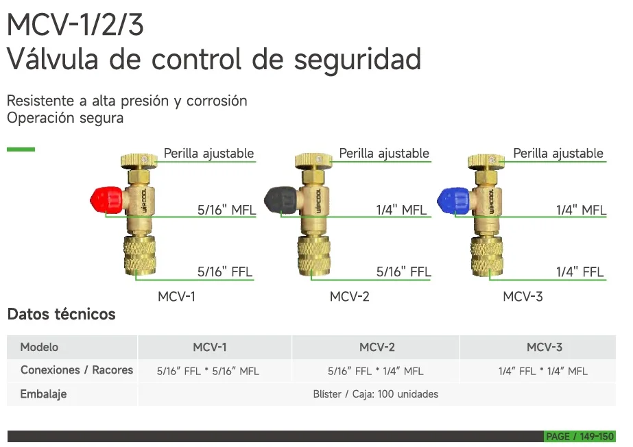 Valvula de control y retencion de refrigerante 1/4 - 1/4 Pulg MCV-3 WIPCOOL