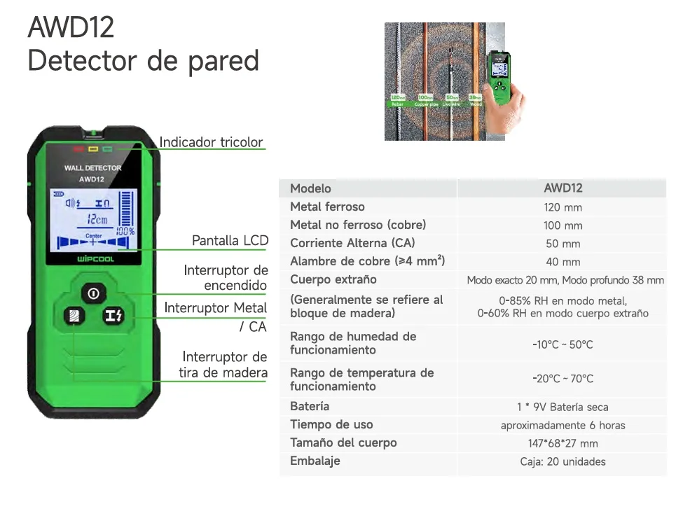Detector de metales en pared AWD12 WIPCOOL