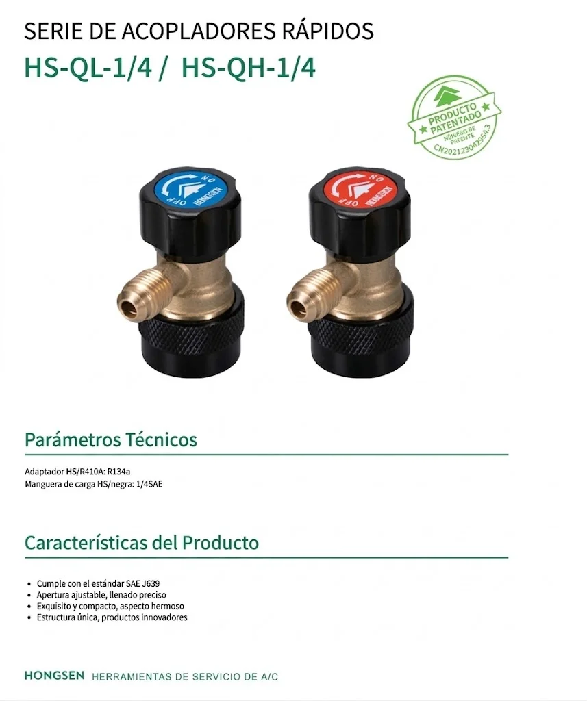 Adaptador de carga baja R-134a 1/4 SAE HONGSEN