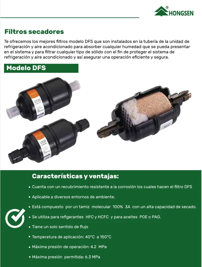Filtro secador nucleo solido 1/2 pulg SAE DFS-304 HONGSEN