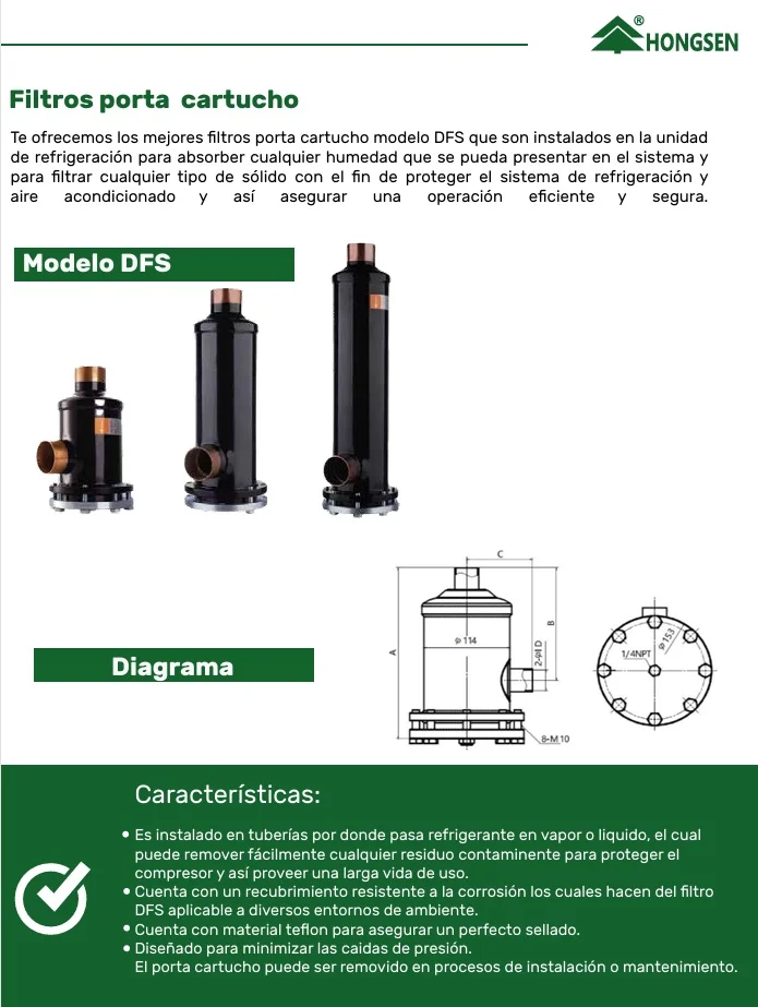 Filtro portacartucho 2-1/8 pulg 1 piedra ODF DFS-4817S HONGSEN