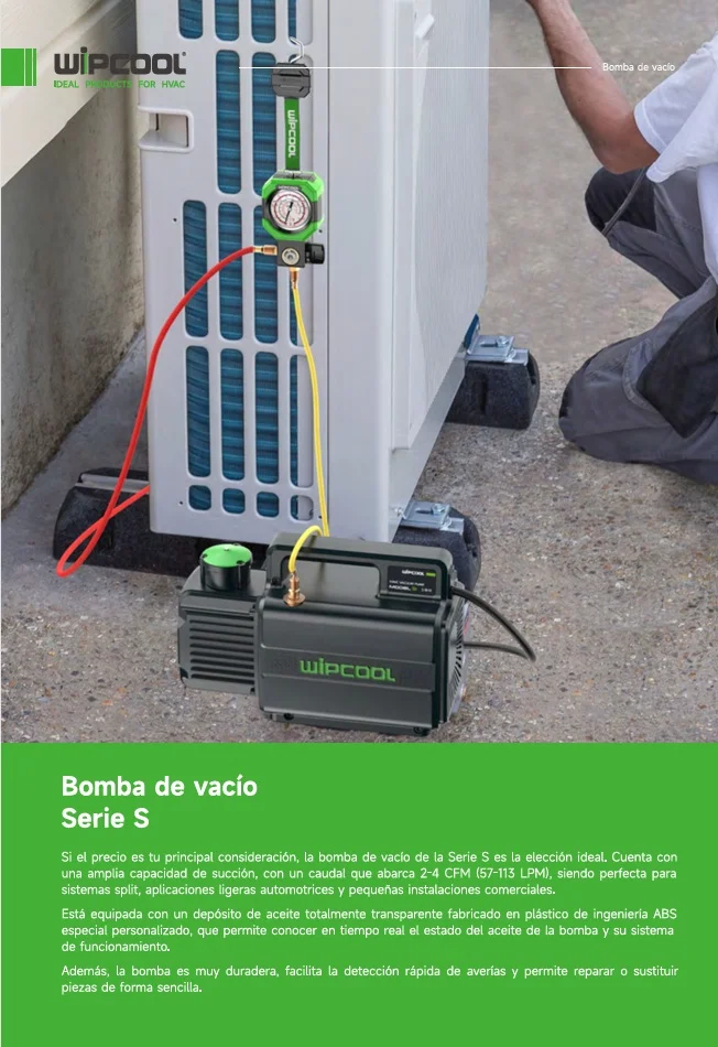 Bomba vacio 1/3 HP 1 etapa 4 CFM 110V 150 micrones S2 WIPCOOL