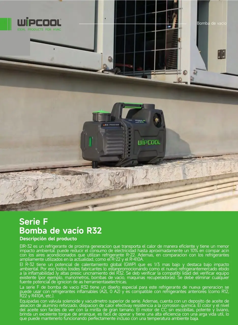 Bomba vacio 1/3 HP 2 etapas 3 CFM A3/A2L 110V 15 micrones 2F1.5R WIPCOOL