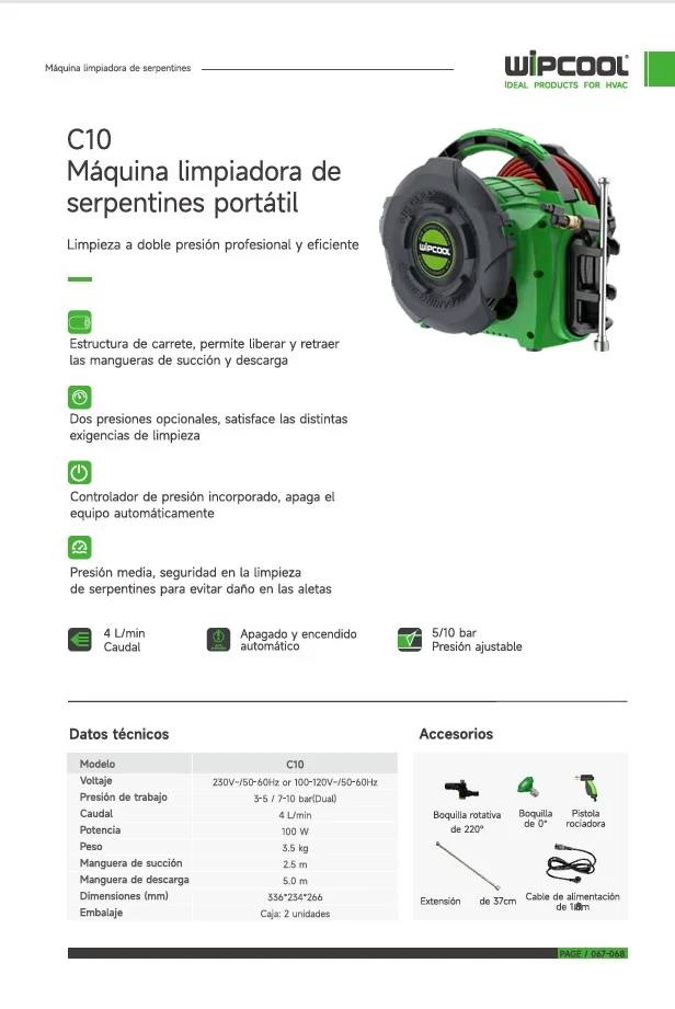 Bomba hidrolimpiadora 3-5 bar 4L/m 110V C10 WIPCOOL