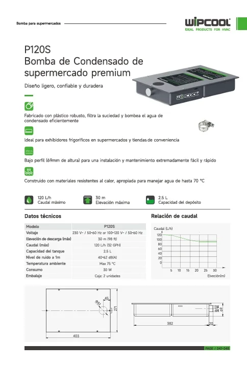 Bomba condensado P120S 220V neveras exhibidoras WIPCOOL