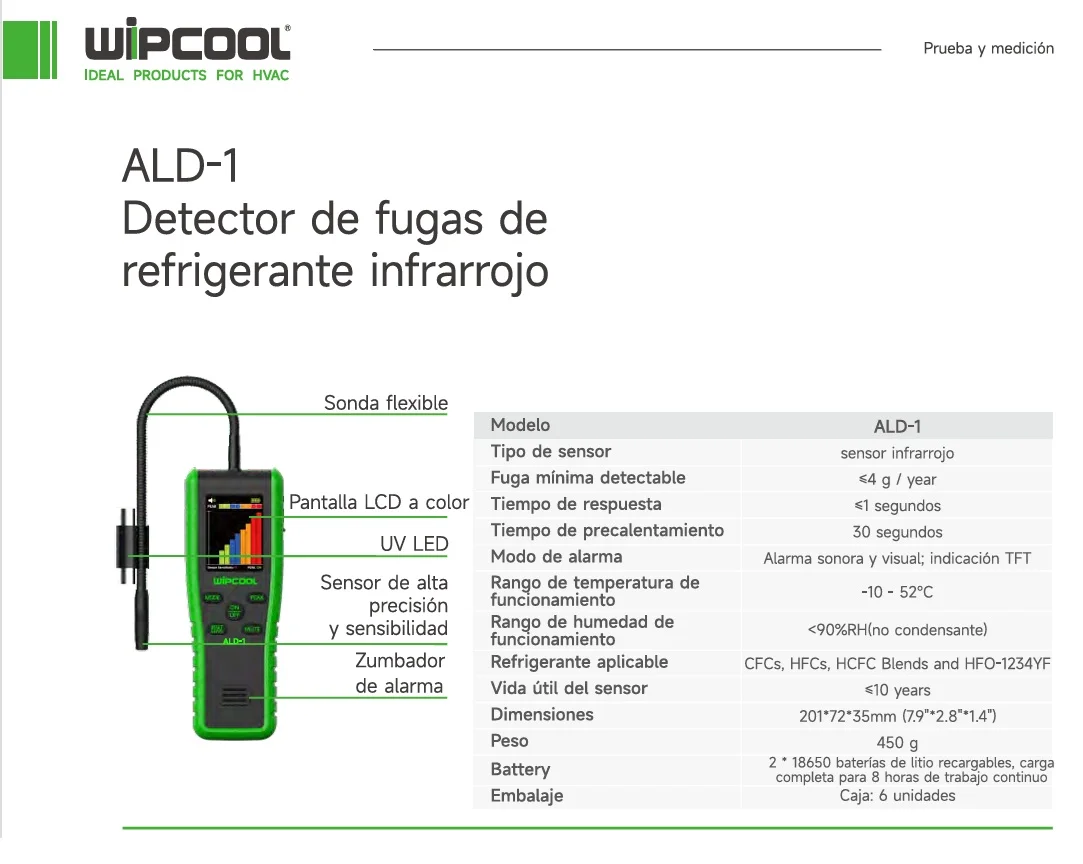 Detector de fuga infrarojo para refrigerantes halogenados ALD-1 WIPCOOL