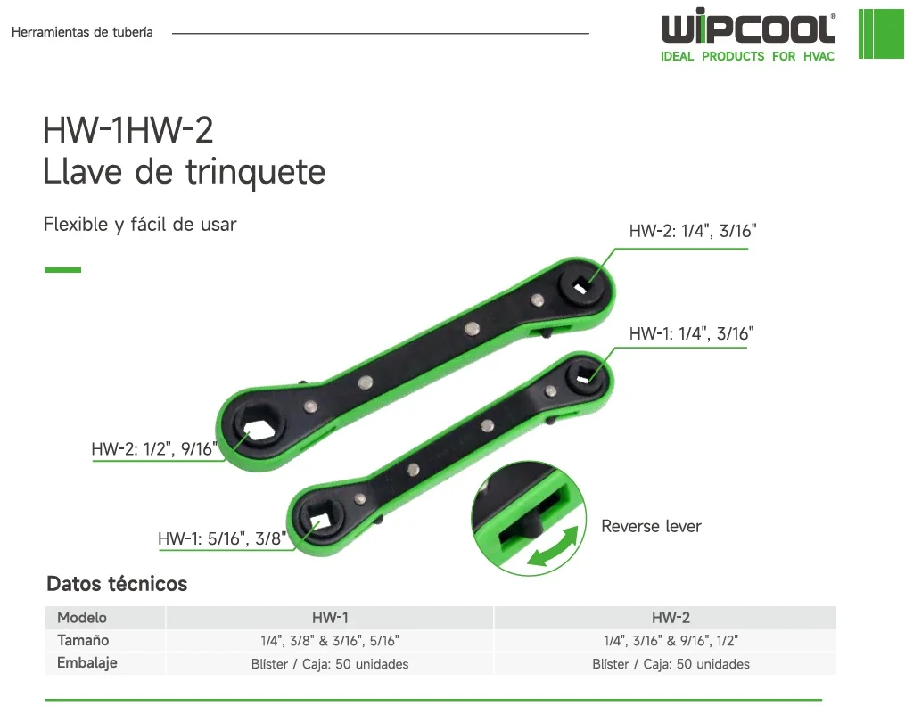 Llave ratchet cuadrada 1/4 - 3/16 - 5/16 - 3/8 pulg HW-1 WIPCOOL