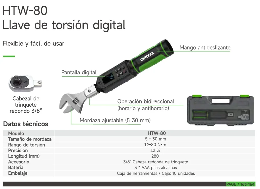 Torquímetro Llave ajustable digital 5 a 30mm o ratchet 3/8" HTW-80 WIPCOOL