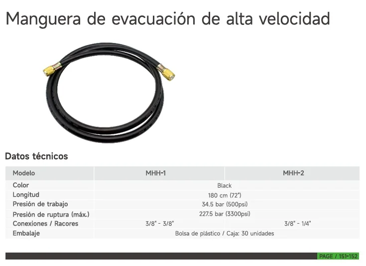 Manguera de vacio 3/8" x 3/8" 180cm WIPCOOL