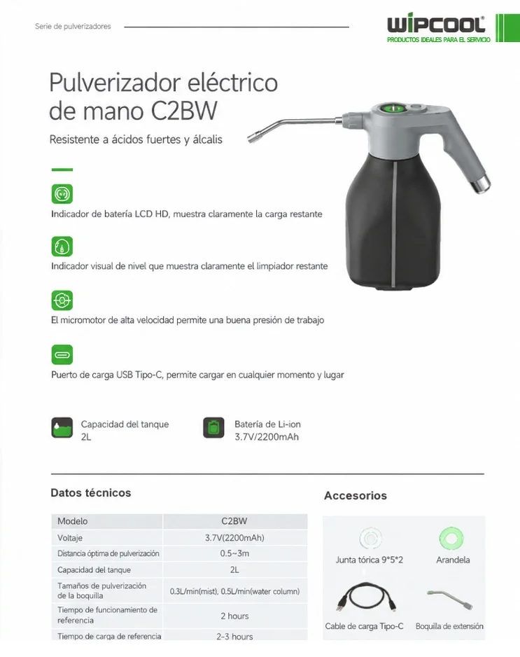 Rociador / Asperjadora eléctrica de químico 2L C2BW WIPCOOL