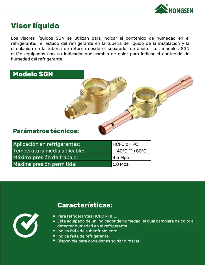 Visor de liquido SAE 3/8 pulg sin tuercas HONGSEN