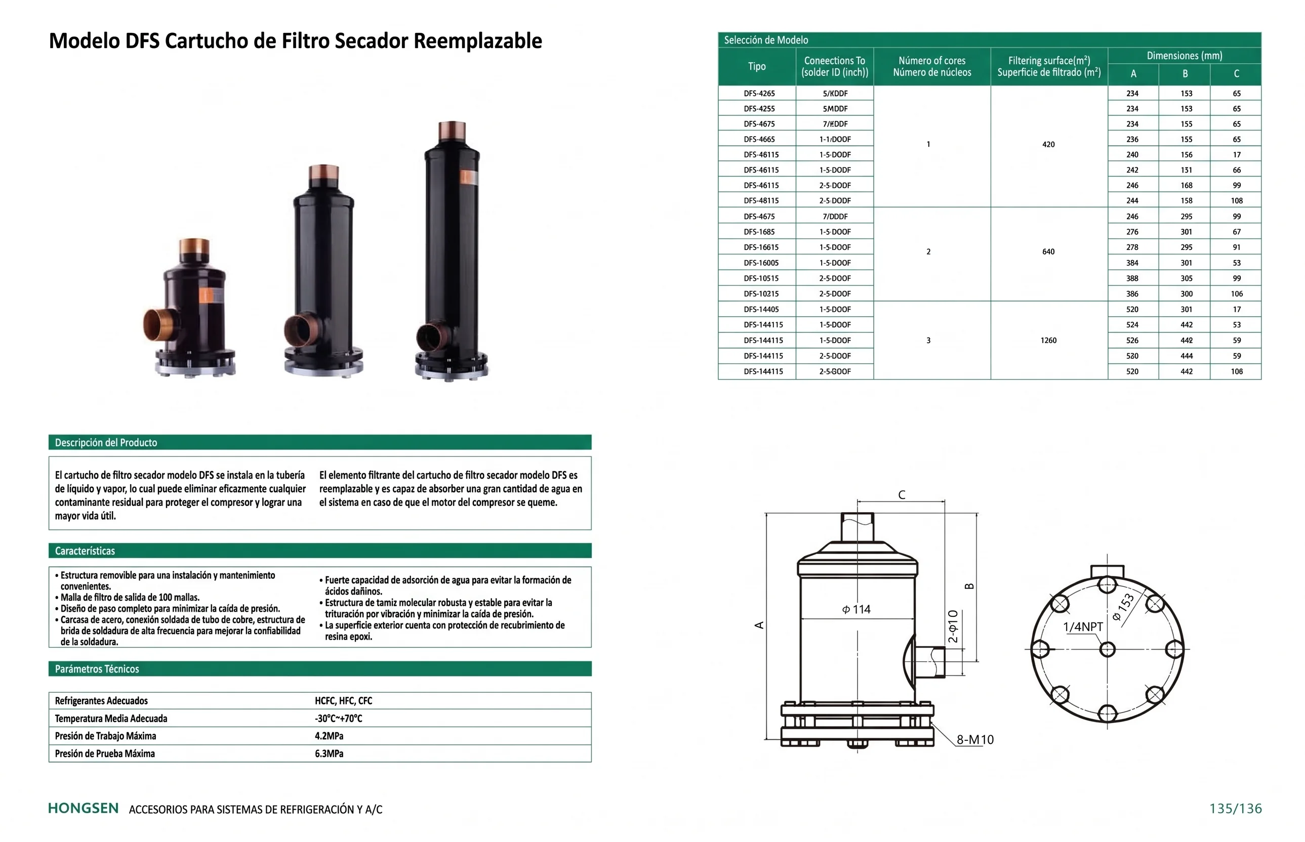 Filtro portacartucho 1-3/8 pulg 1 piedra ODF DFS-4811S HONGSEN