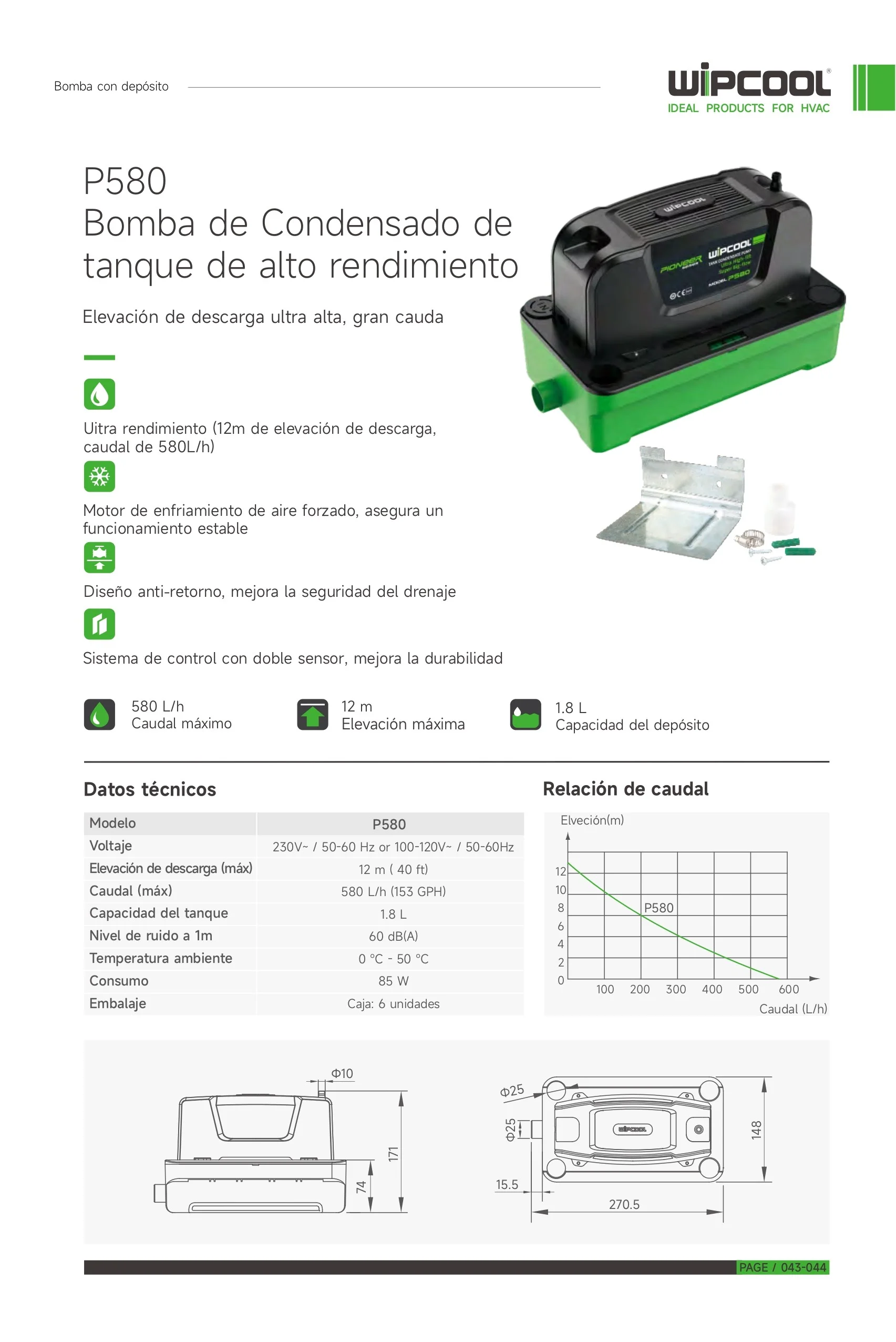 Bomba condensado P580 120V hasta 500.000 BTU 580L WIPCOOL