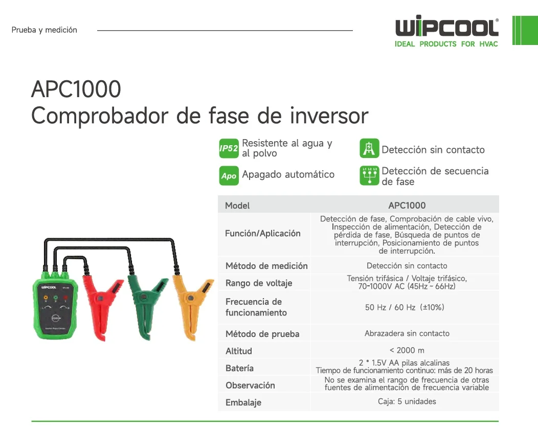 Secuencímetro sin contacto - Detector de fase invertida 70-1000V APC1000 WIPCOOL