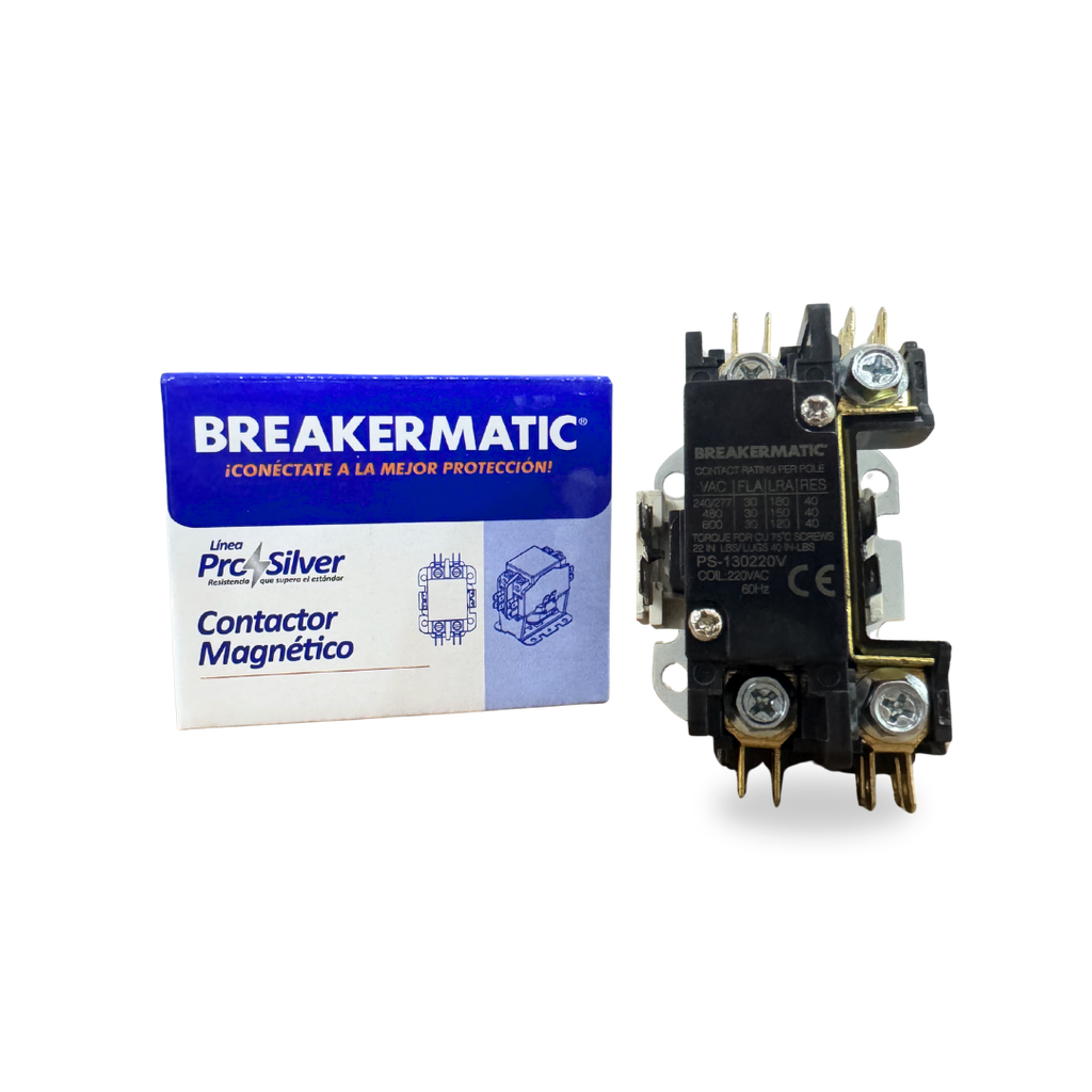 Contactor Pro-Silver 1 polo 30 AMP bobina 220V 60Hz BREAKERMATIC
