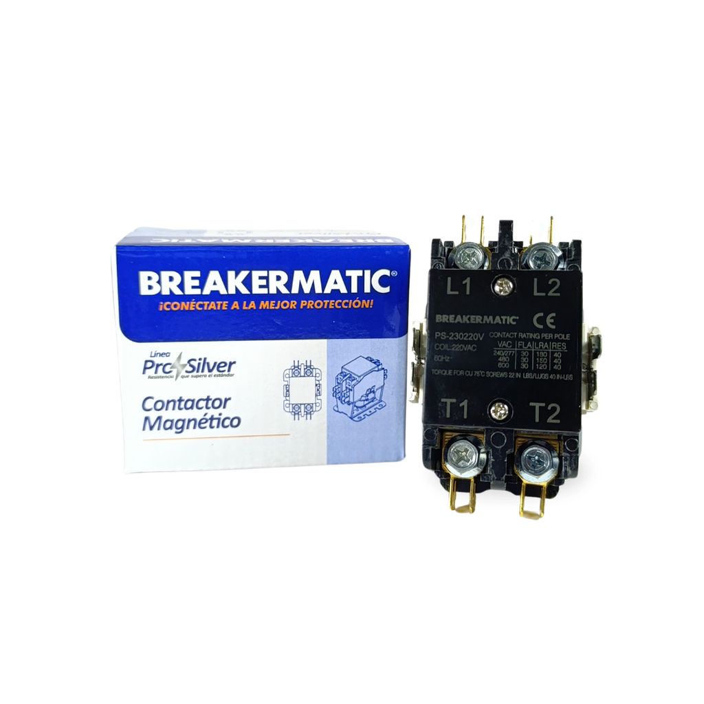 Contactor Pro-Silver 2 polos 30 AMP bobina 240V 60Hz BREAKERMATIC
