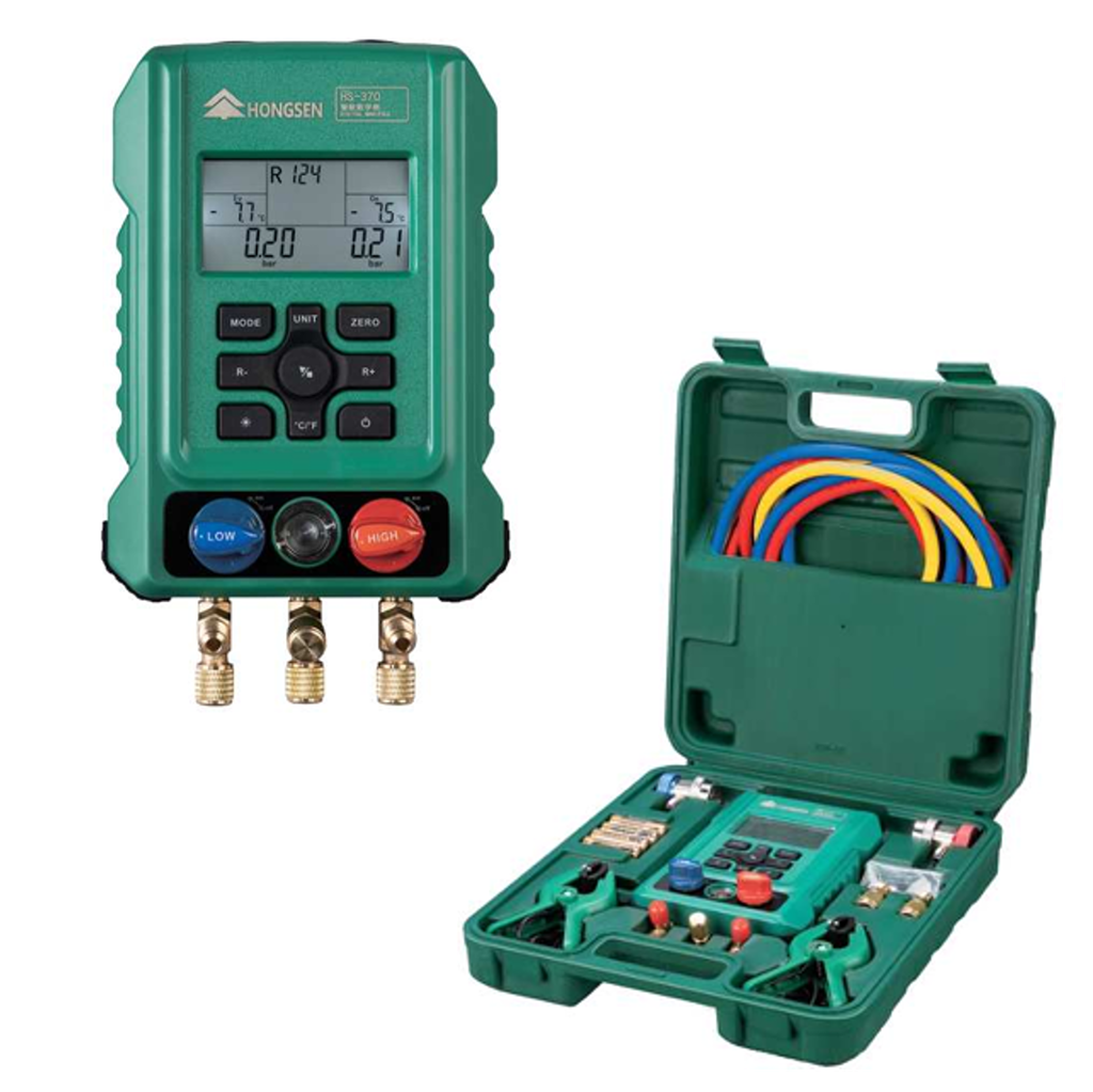Manometro digital con pinzas de temperatura, mangueras y adaptadores HS-370 HONGSEN